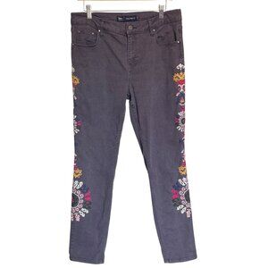 Boden Denim Girlfriend Jeans Womens 10R Gray Cotton Embroidered Floral Mid Rise